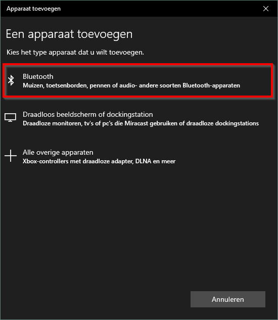 Bluetooth koppeling op een Microsoft Windows 10
